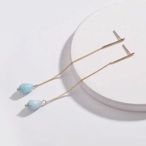 Summer Clearance! Elegant Aquamarine Natural Stone Threader Earrings Artisan